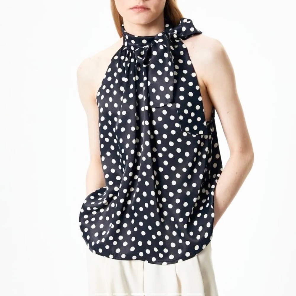 Koton Polka Dot Bow Halter‎ Top Womens 12 Navy White 4SAK60146UW